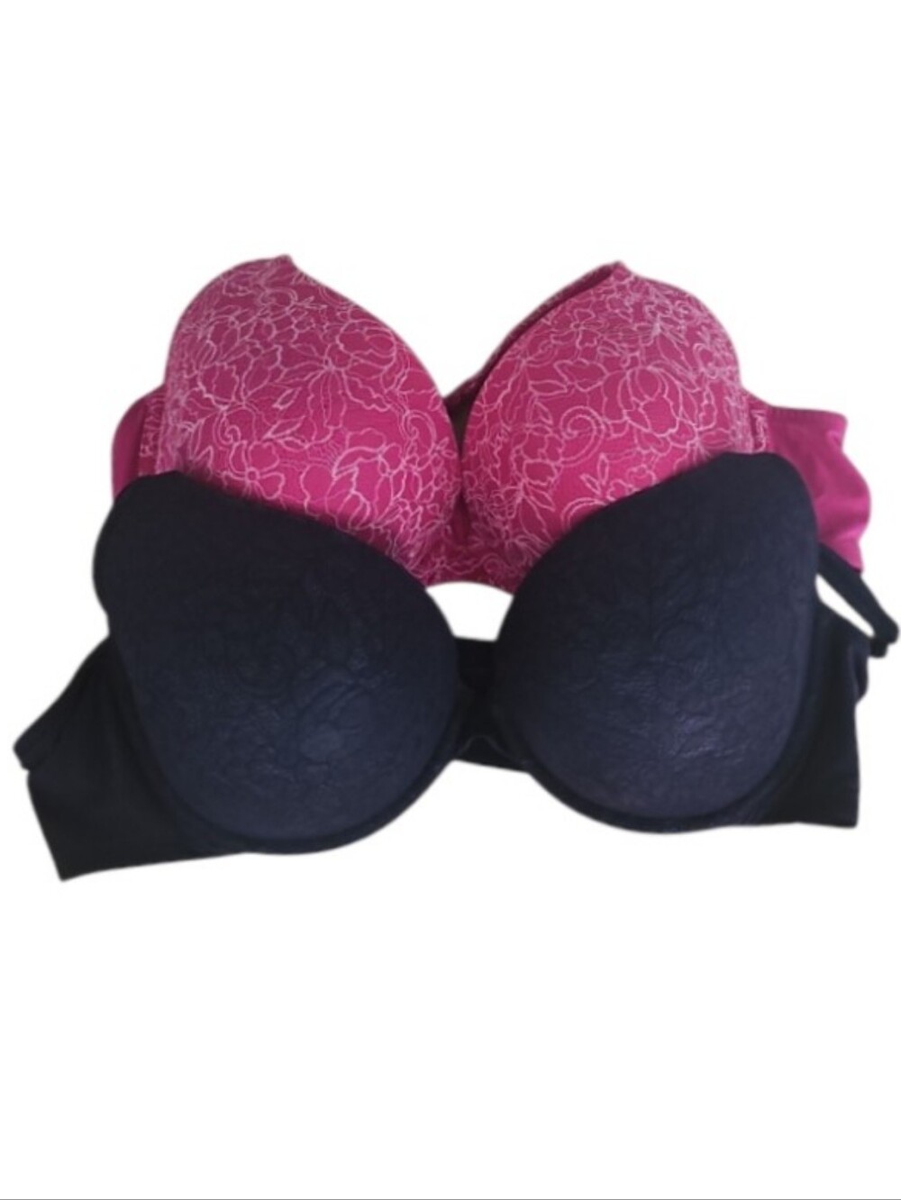 Cacique Boost Plunge Bras 50C Lace Pink Navy Plus Size Lot of 2 Supportive